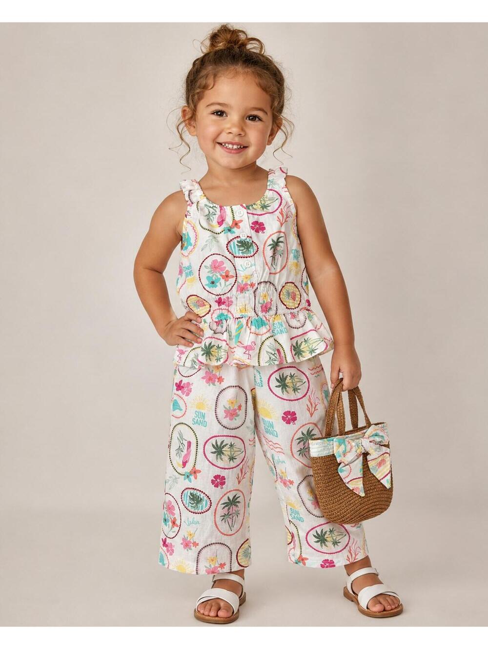 Tahari Girl 3T Tropical Print 3-Piece Outfit Set with Matching Bag